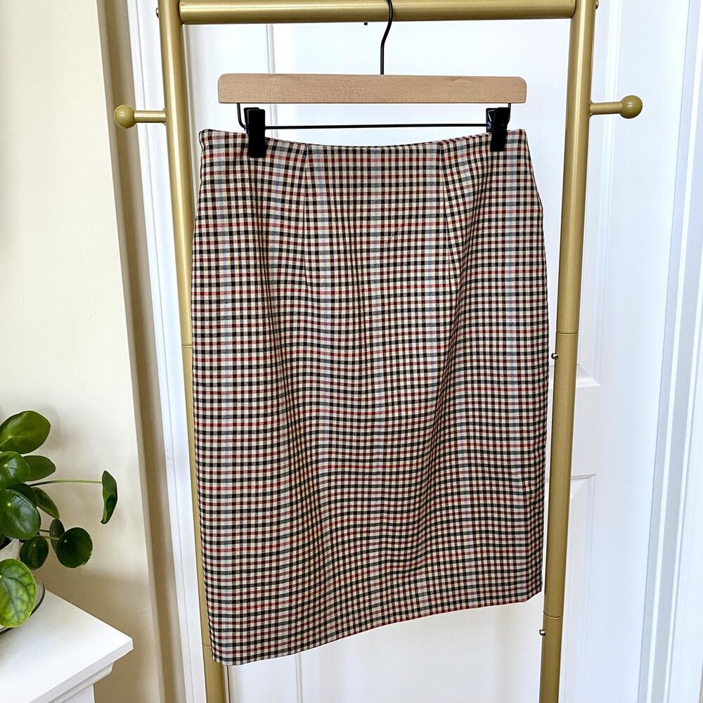 Ann Taylor Factory Plaid Faux Wrap Front Skirt Button Closure Size 6P - Picture 5 of 11